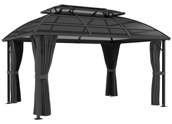 Outsunny 4 x 3m Aluminium Frame Hard Gazebo, with Accessories - Black