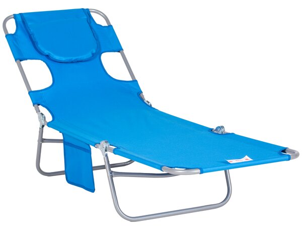 Outsunny Beach Chaise Lounge: Portable with Face Cavity, 5-Position Adjustable Backrest, Azure Blue Aosom UK