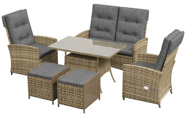 Outsunny Six-Piece Rattan Garden Set, with Reclining Chairs - Grey