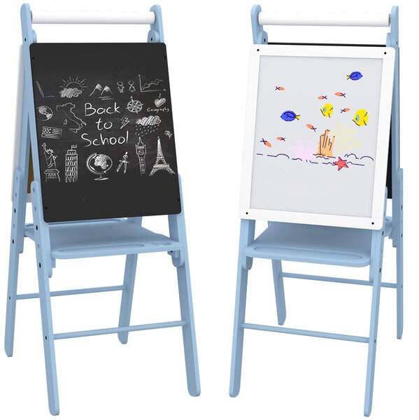 AIYAPLAY Art Easel for Kids with Paper Roll, Height Adjustable Double-Sided Whiteboard Chalkboard, 3 in 1 Easel, for Ages 3-6 Years