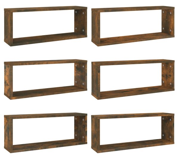 Wall Cube Shelves 6 pcs Smoked Oak 60x15x23 cm Engineered Wood