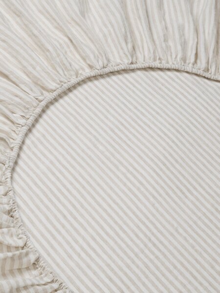 Oatmeal Stripe 100% Linen Fitted Sheet | King | Piglet in Bed