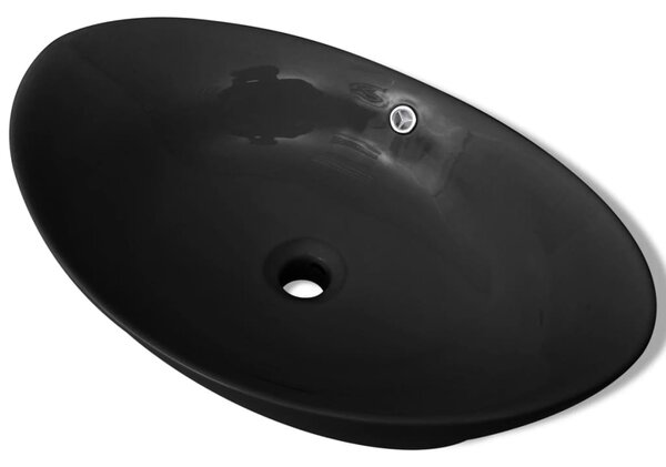 Black Luxury Ceramic Basin Oval with Overflow 59 x 38,5 cm