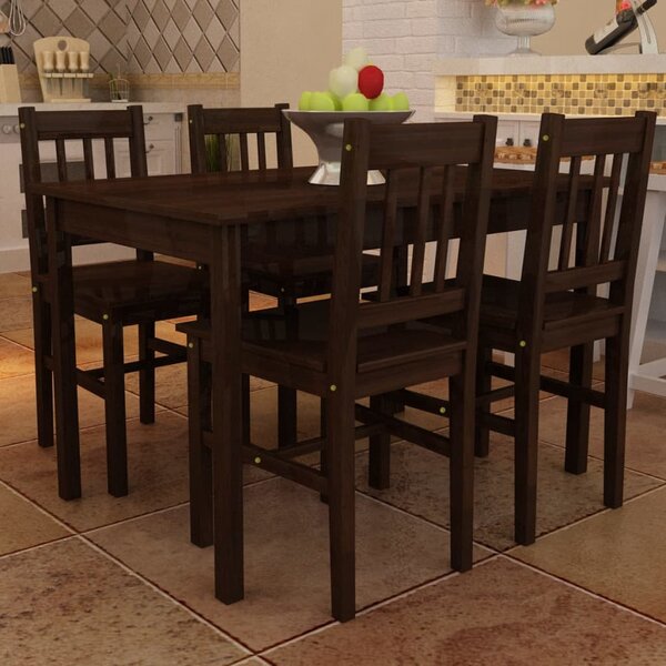 Dining Set 5 Pieces Pine Wood Brown