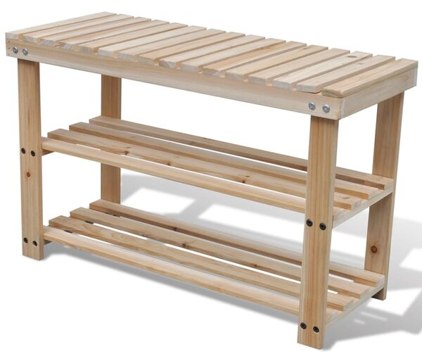 2-in-1 Shoe Rack with Bench Top Solid Fir Wood