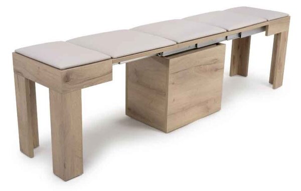 Elvora Wooden Extending Dining Bench with Fabric Seat in Oak