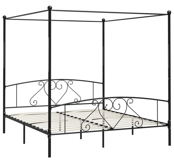 Bed Frame without Mattress with Canopy Black 200x200 cm Metal