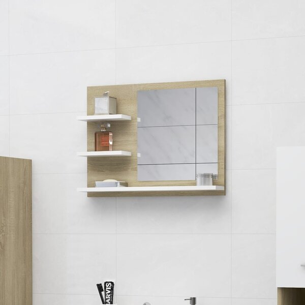 Bathroom Mirror White and Sonoma Oak 60x10.5x45 cm Engineered Wood