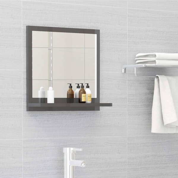 Bathroom Mirror High Gloss Grey 40x10.5x37 cm Engineered Wood