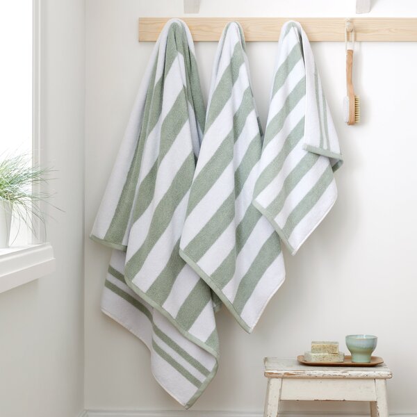 Sage Bianca Stripe 100% Cotton Reversible Towel Sage (Green)