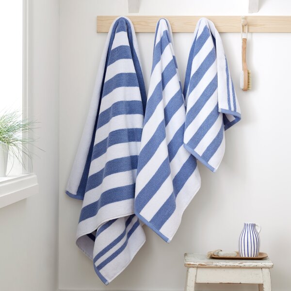 Blue Bianca Stripe 100% Cotton Reversible Towel Blue