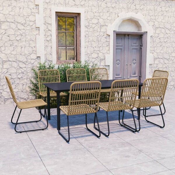 9 Piece Outdoor Dining Set Poly Rattan and Glass
