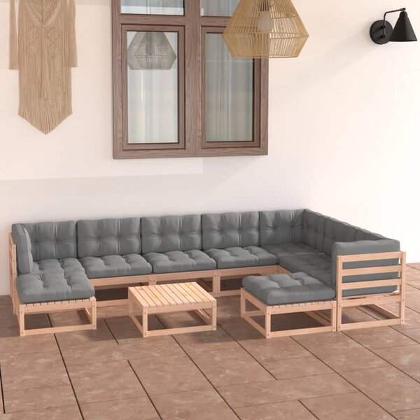 10 Piece Garden Lounge Set with Cushions Solid Wood Pine