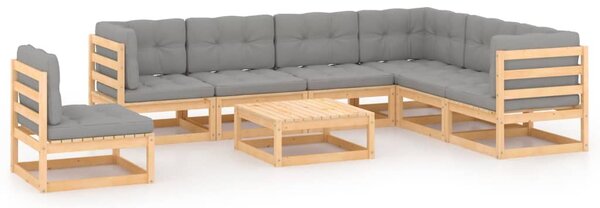 8 Piece Garden Lounge Set with Cushions Solid Wood Pine