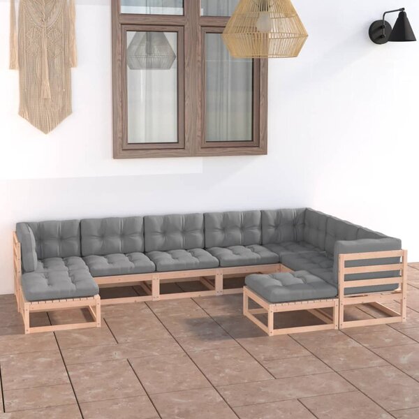 9 Piece Garden Lounge Set with Cushions Solid Wood Pine