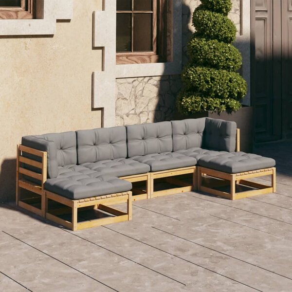 6 Piece Garden Lounge Set with Cushions Solid Wood Pine