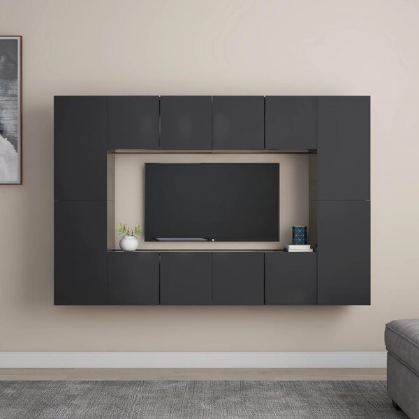 8 Piece TV Cabinet Set Grey Chipboard