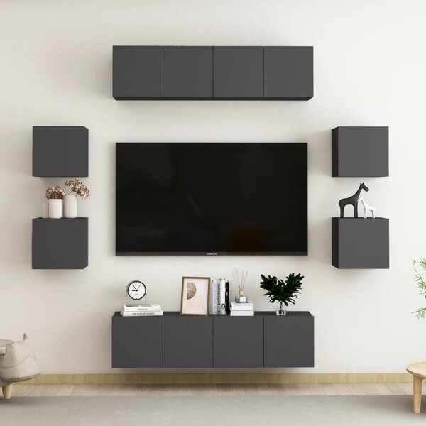 8 Piece TV Cabinet Set Grey Engineered Wood