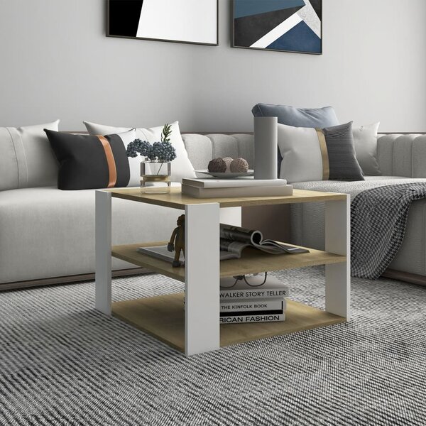 Coffee Table Sonoma Oak and White 60x60x40 cm Engineered Wood