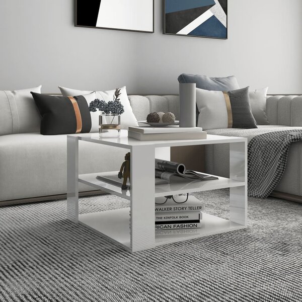 Coffee Table High Gloss White 60x60x40 cm Engineered Wood