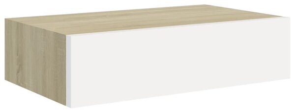 Wall-mounted Drawer Shelf Oak and White 40x23.5x10cm MDF