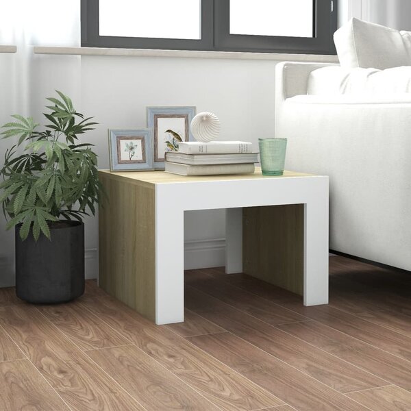 Coffee Table White and Sonoma Oak 50x50x35 cm Engineered Wood