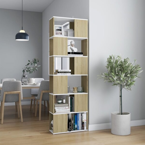 Book Cabinet Room Divider White and Sonoma Oak 60x24x186 cm