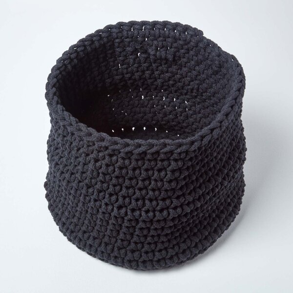 Homescapes Cotton Knitted Round Storage Basket Black, 42 x 37 cm