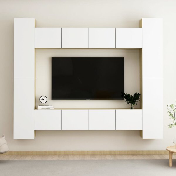 8 Piece TV Cabinet Set White and Sonoma Oak Engineered Wood