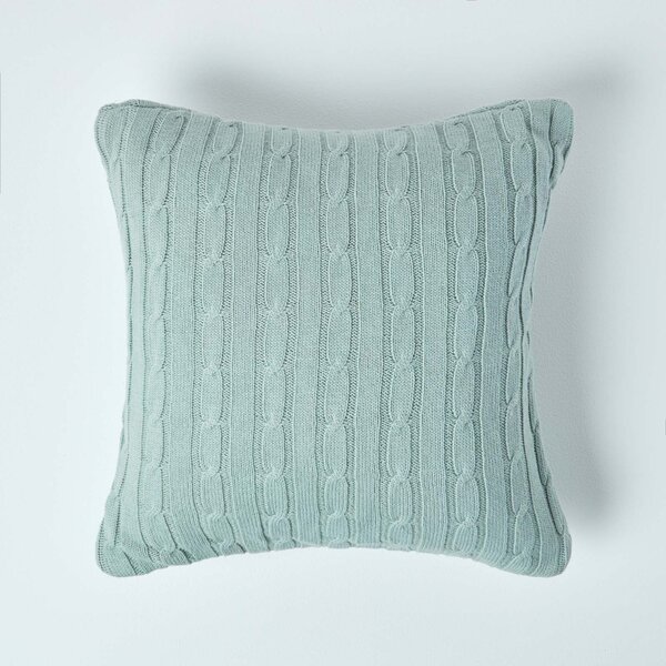 Homescapes Cotton Cable Knit Duck Egg Blue Cushion Cover, 45 x 45 cm