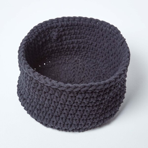 Homescapes Cotton Knitted Round Storage Basket Black, 37 x 21 cm