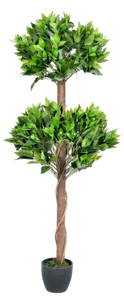 Artificial Lifelike Double Ball Bay Tree with Real Wooden Trunk, 4 Ft