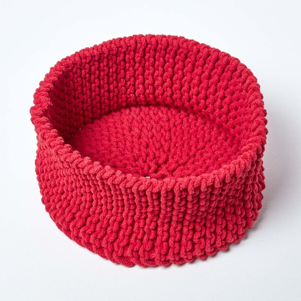 Homescapes Cotton Knitted Round Storage Basket Red, 37 x 21 cm