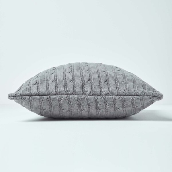 Homescapes Cotton Cable Knit Grey Cushion Cover, 45 x 45 cm