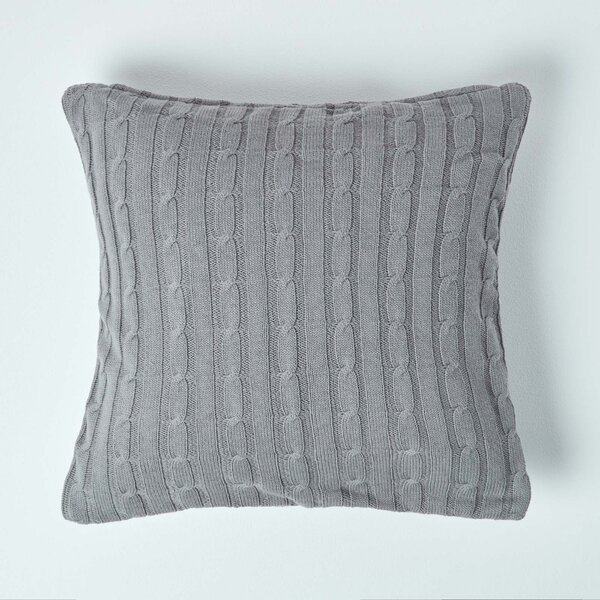 Homescapes Cotton Cable Knit Grey Cushion Cover, 45 x 45 cm