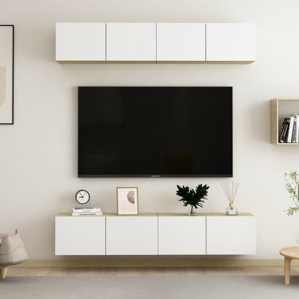 TV Cabinets 4 pcs White and Sonoma Oak 80x30x30 cm Engineered Wood
