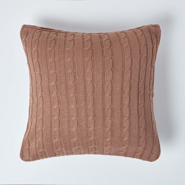 Homescapes Cotton Cable Knit Chocolate Brown Cushion Cover, 45 x 45 cm