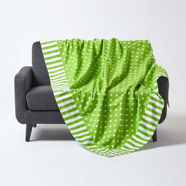 Homescapes Cotton Stars and Stripes Decorative Green Sofa Throw