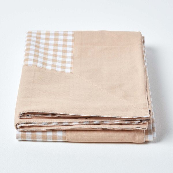 Homescapes Cotton Gingham Check Beige Throw, 150 x 200 cm