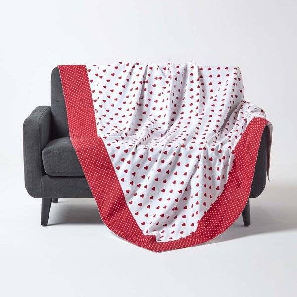 Homescapes Cotton Red Heart Decorative Sofa Throw