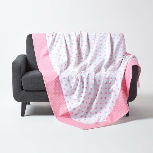 Homescapes Cotton Pink Heart Decorative Sofa Throw