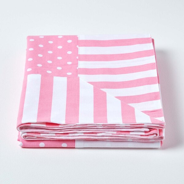 Homescapes Cotton Pink Polka Dots and Stripes Sofa Throw