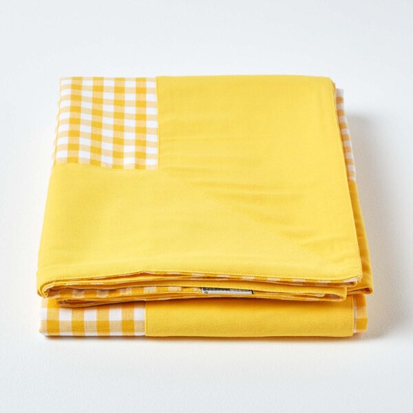 Homescapes Cotton Gingham Check Yellow Throw, 150 x 200 cm