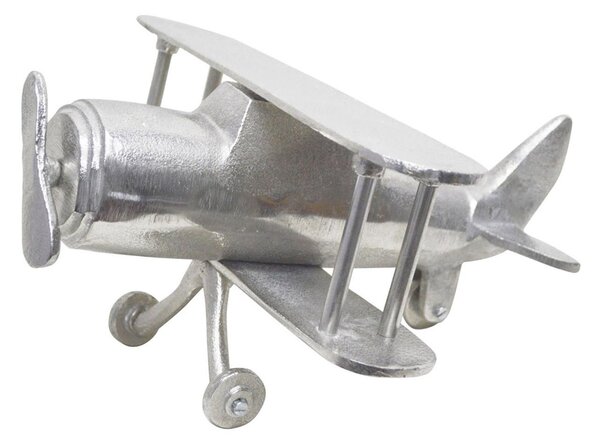 Homescapes Large Designer Solid Metal Biplane Classic Silver Table Top