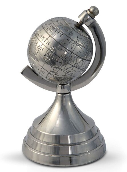 Homescapes Decorative Aluminium World Globe Ornament Silver