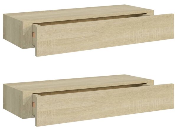 Wall-mounted Drawer Shelves 2 pcs Oak 60x23.5x10cm MDF