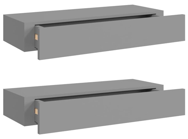 Wall-mounted Drawer Shelves 2 pcs Grey 60x23.5x10cm MDF