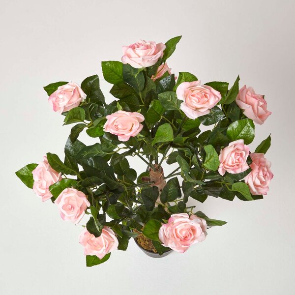 Pink Potted Rose Tree Artificial Plant with lifelike green leaves and single trunk, 90 cm