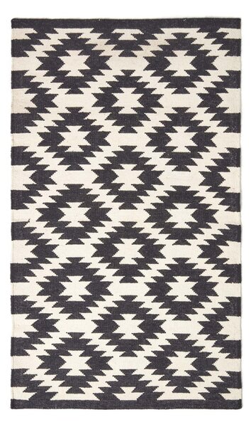 Zurich Handwoven Black and White 100% Cotton Geometric Pattern Kilim Rug, 90 x 150 cm