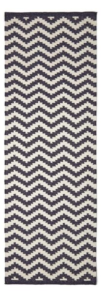 Casablanca Handwoven Zig Zag Pattern Dark Blue and White 100% Cotton Kilim Runner, 66 x 200 cm